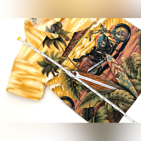 EUC KY’S Hawaiian Aloha Motorcycle Short Sleeve Shirt & Short Set in Yellow 2 - Picture 4 of 10